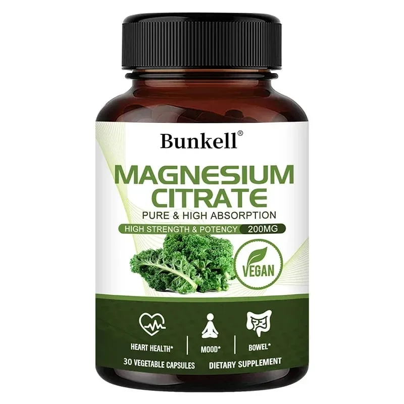Magnesium Citrate Capsules 200 Mg - Maximum Absorption for Muscle Nerve Bone and Heart Health Gluten Free Non-GMO