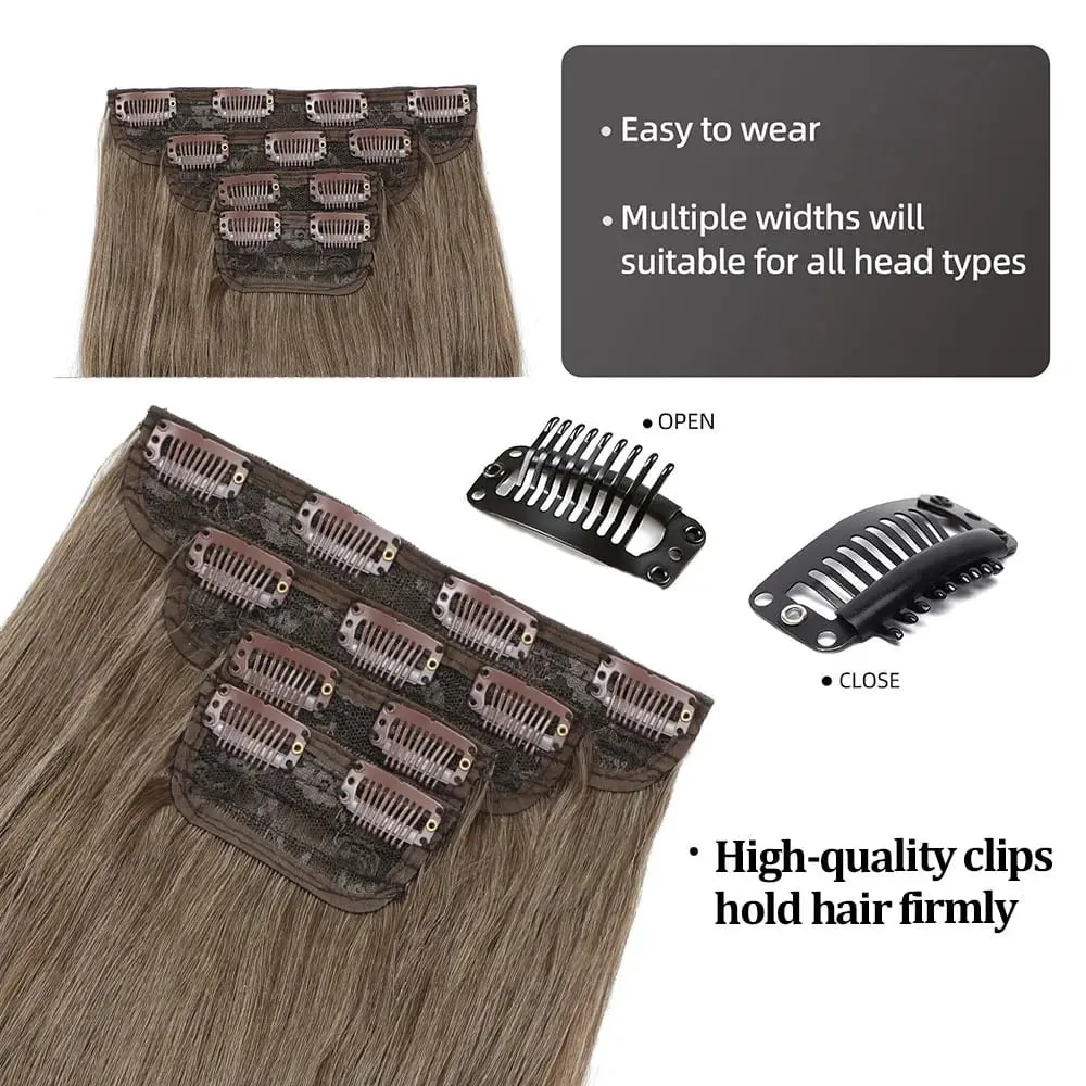 4Pcs 24 Inch Clip In Hair Extensions 200g Colored Brown Blonde Synthetic Heat Resistant Straight Hairpieces Thick Ends For Women