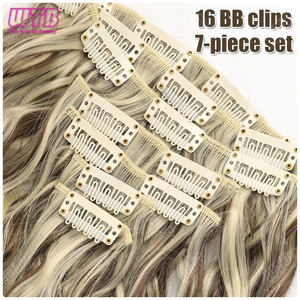 Synthetic 16 Clips in Hair Extensions Long Wavy Hairstyle Blonde Black Hairpieces Heat Resistant False Hair Daily Use — image 5