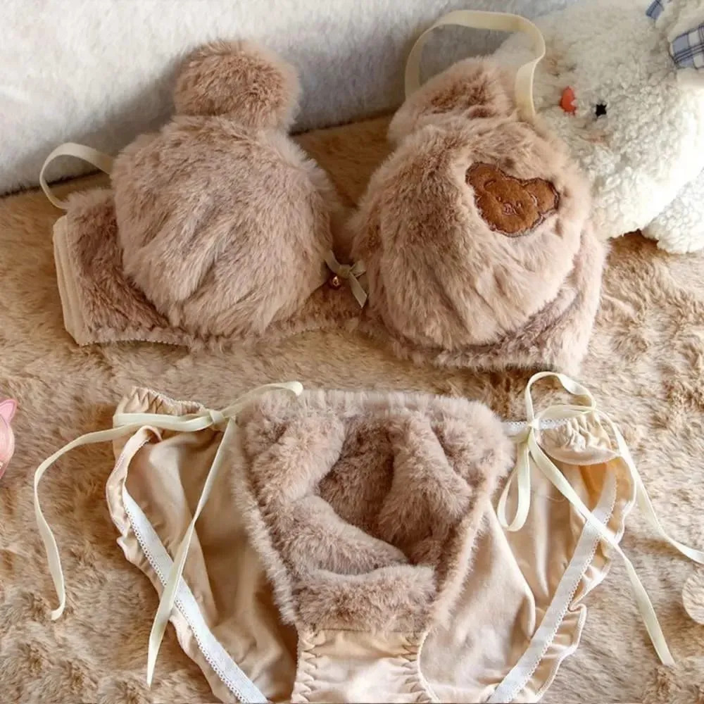Fashion Women Lingerie Set No Steel Ring Soft Girl Warm Underwear Panties Suit Cartoon Bear Winter Bra & Brief Sets Women — image 6