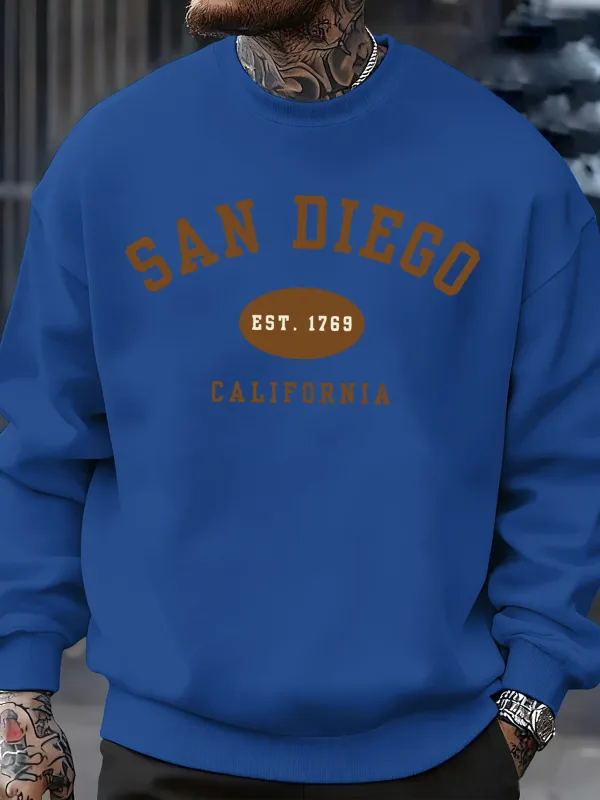 San Diego California Letter Printed Men Pullover Sweatshirts Soft Fleece Sweatshirt Crewneck Casual Clothes Oversized Streetwear — image 9
