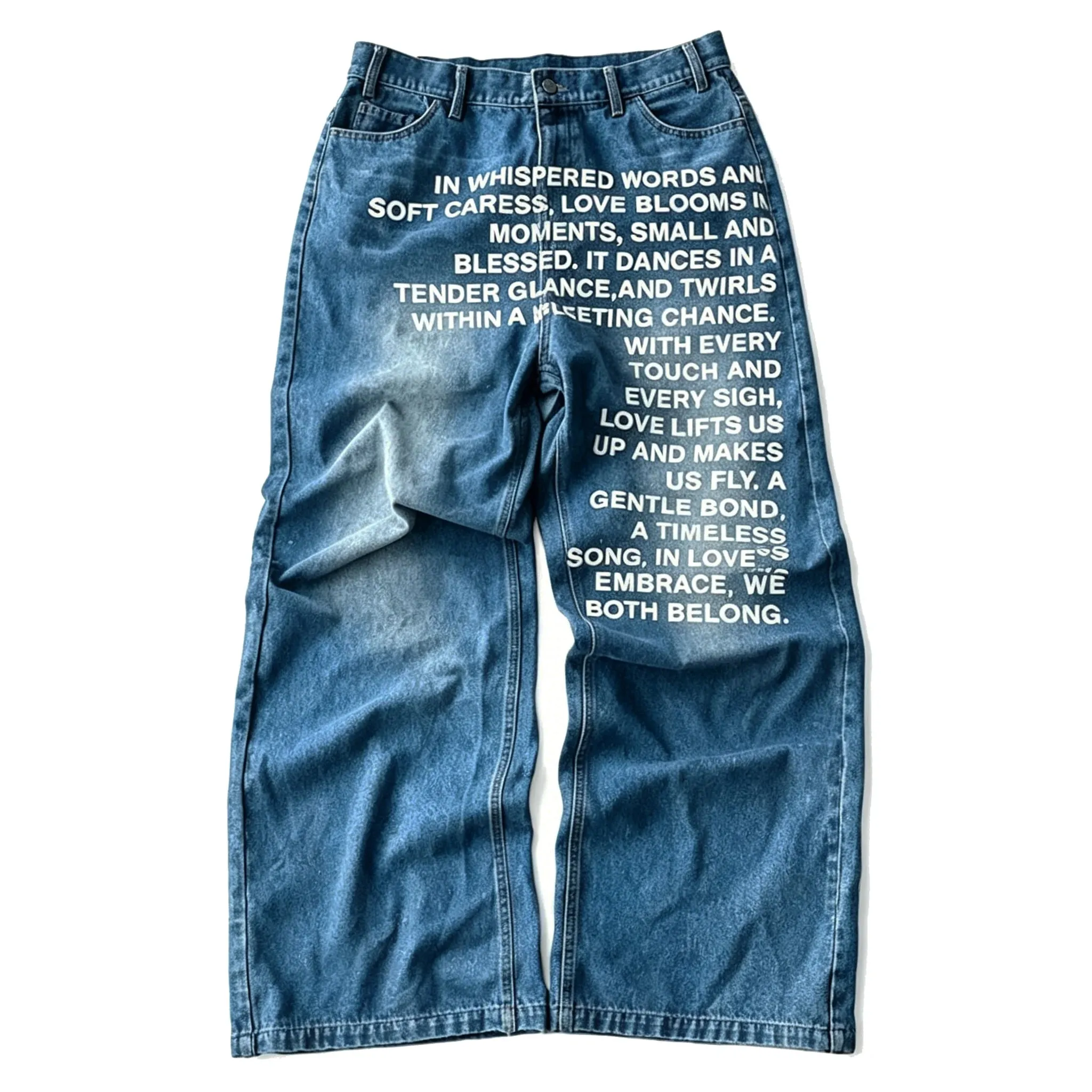 American Retro Men Alphabet Patterned Letter Jeans High Street Clothing Y2K Goth Women Unisex Baggy Casual Wide Leg Mopping Pant