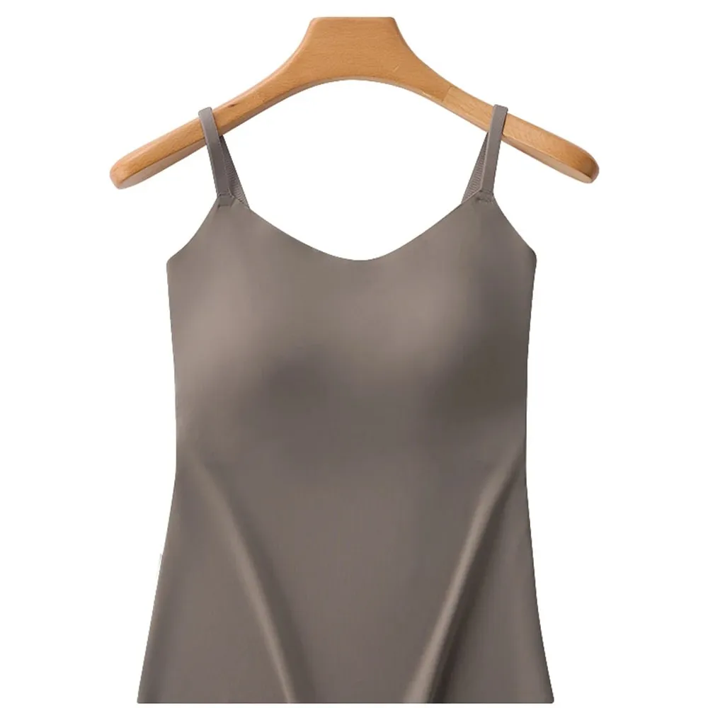 Built-in Bra Cami Tank Top Adjustable Spaghetti Strap U-Neck Padded Bust Support Shapewear Seamless Slim Undergarment Vest