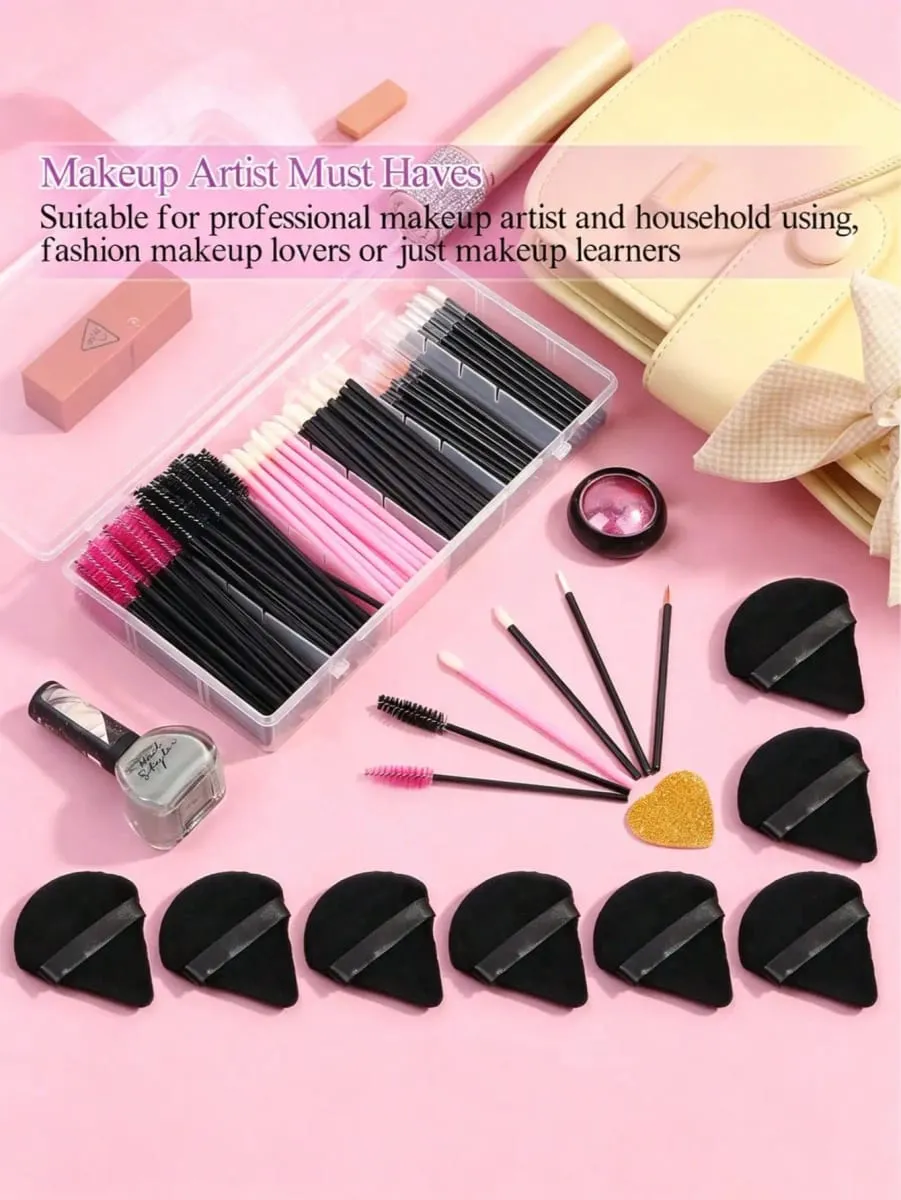 248Pcs Disposable Makeup Tool Set With Storage Box Triangle Makeup Sponges Eyelash Brushes Lip Brushes Eyeliner Brushes — image 3