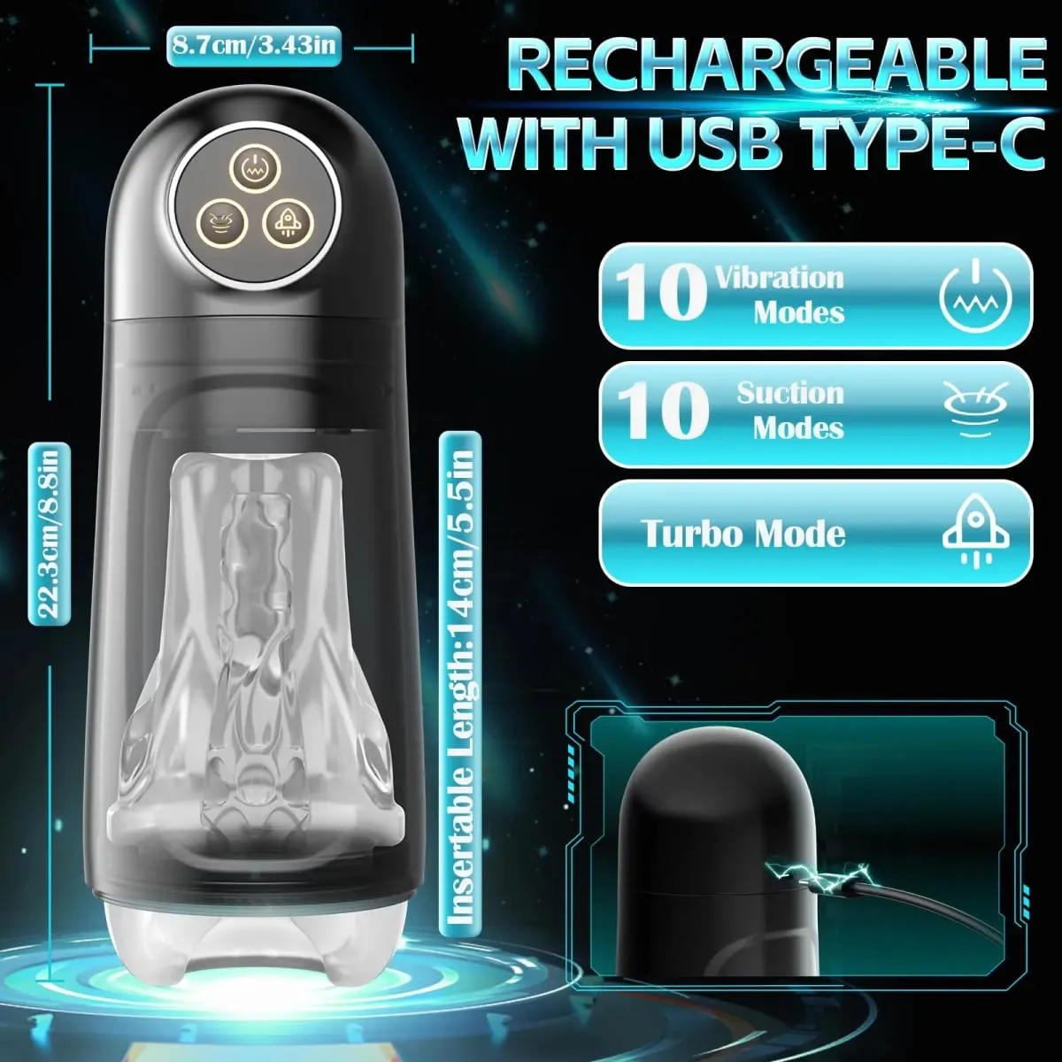 Automatischer männlicher Masturbator, 10 Saugvibrationsmodi, Mastubator-Cup mit 3D-realistisch strukturierter Taschenmuschi, Sexspielzeug für Männer, 18 — image 4