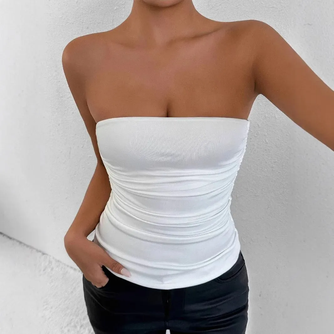 Sexy Solid Color Off Shoulder Tank Top Women Backless Sleeveless Bare Midriff Halter Crop Tops Female Tube Top Cropped Vest — image 3