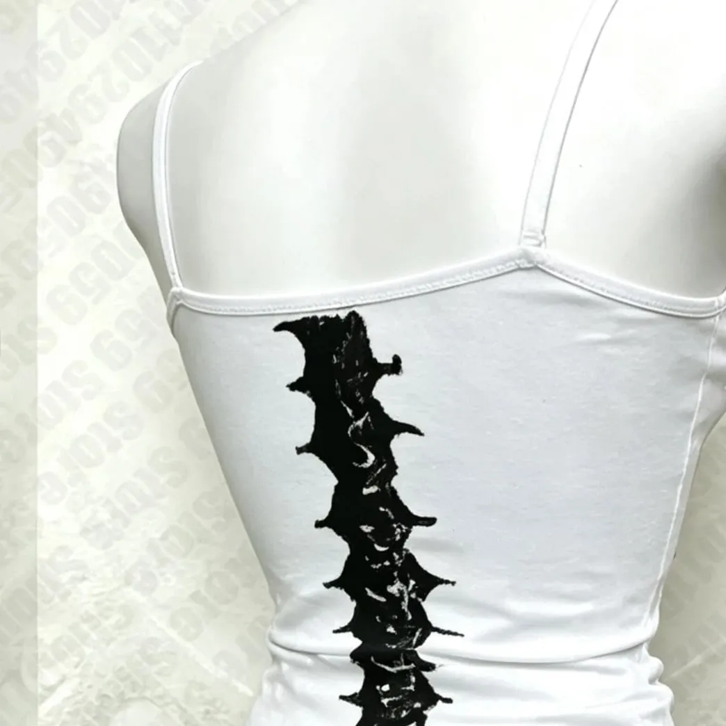 Y2K Gothic Alt Sleeveless Crop Top Vintage Grunge Skeleton Front Back Graphic Slim Women Skeleton Ribcage Spine Cami Tank Tops — image 6