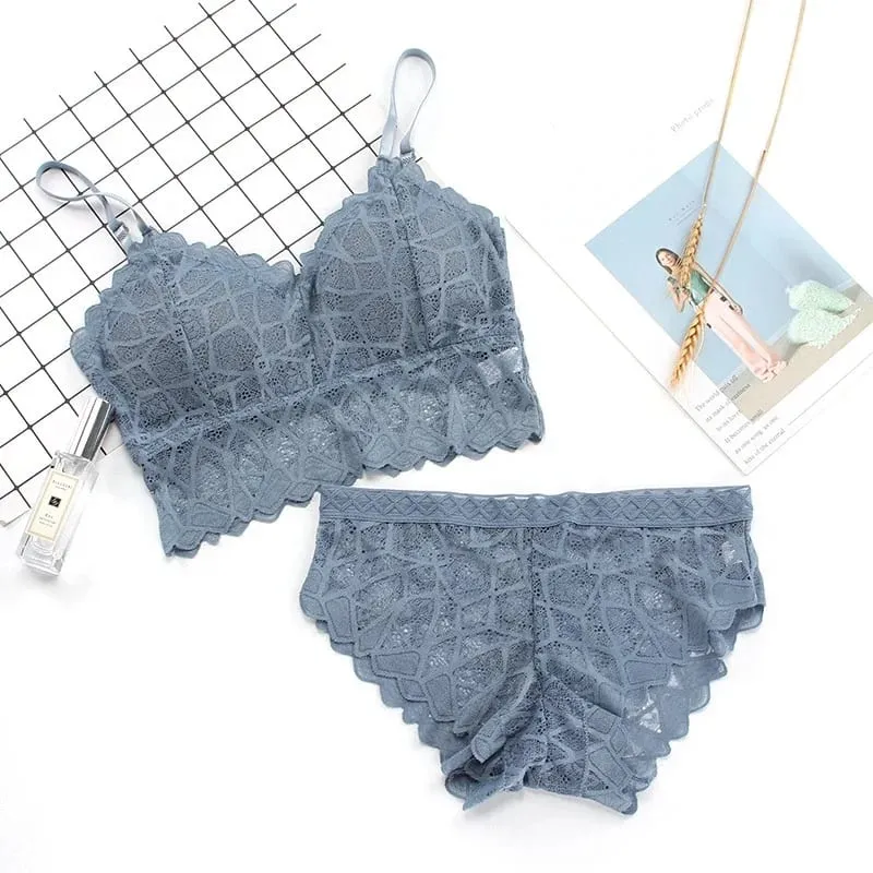 Women's Sexy Lace Push-up Bra Set Beauty Back Top Wire-Free Padded Solid Lingerie Panty Intimates Underwear