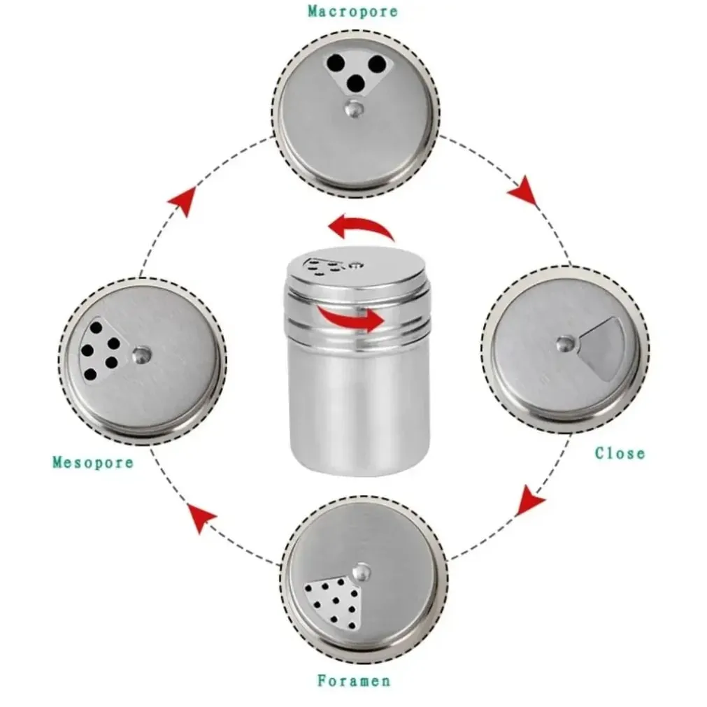 Multi-purpose Stainless Steel Seasoning Jar Salt Sugar Bottle Rotating Cover Spice Pepper Shaker Spice Jar Kitchen Gadgets