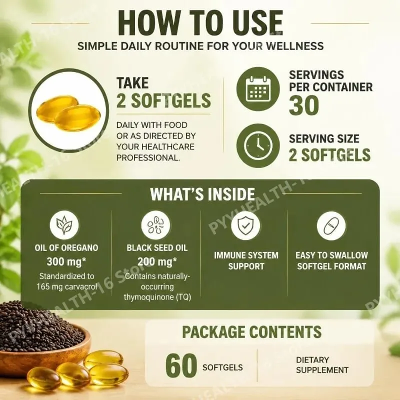 Oil of Oregano Softgels 6000mg with Black Seed Oil for Immune System & Digestive Support Soy-Free Gluten-Free 60 Softgels — image 4