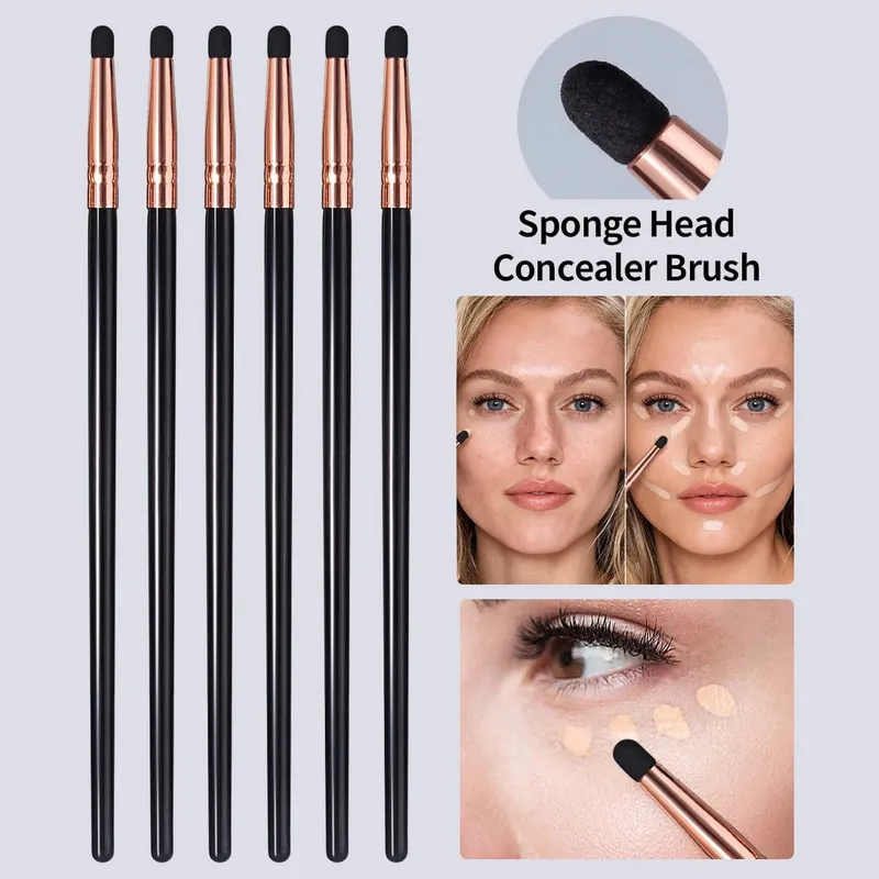 1Pc/6Pcs Sponge Makeup Brush Set Unisex Concealer/Eyeshadow/Tear Trough Brushes for Liquid & Cream Makeup Ideal Cosmetic Gift