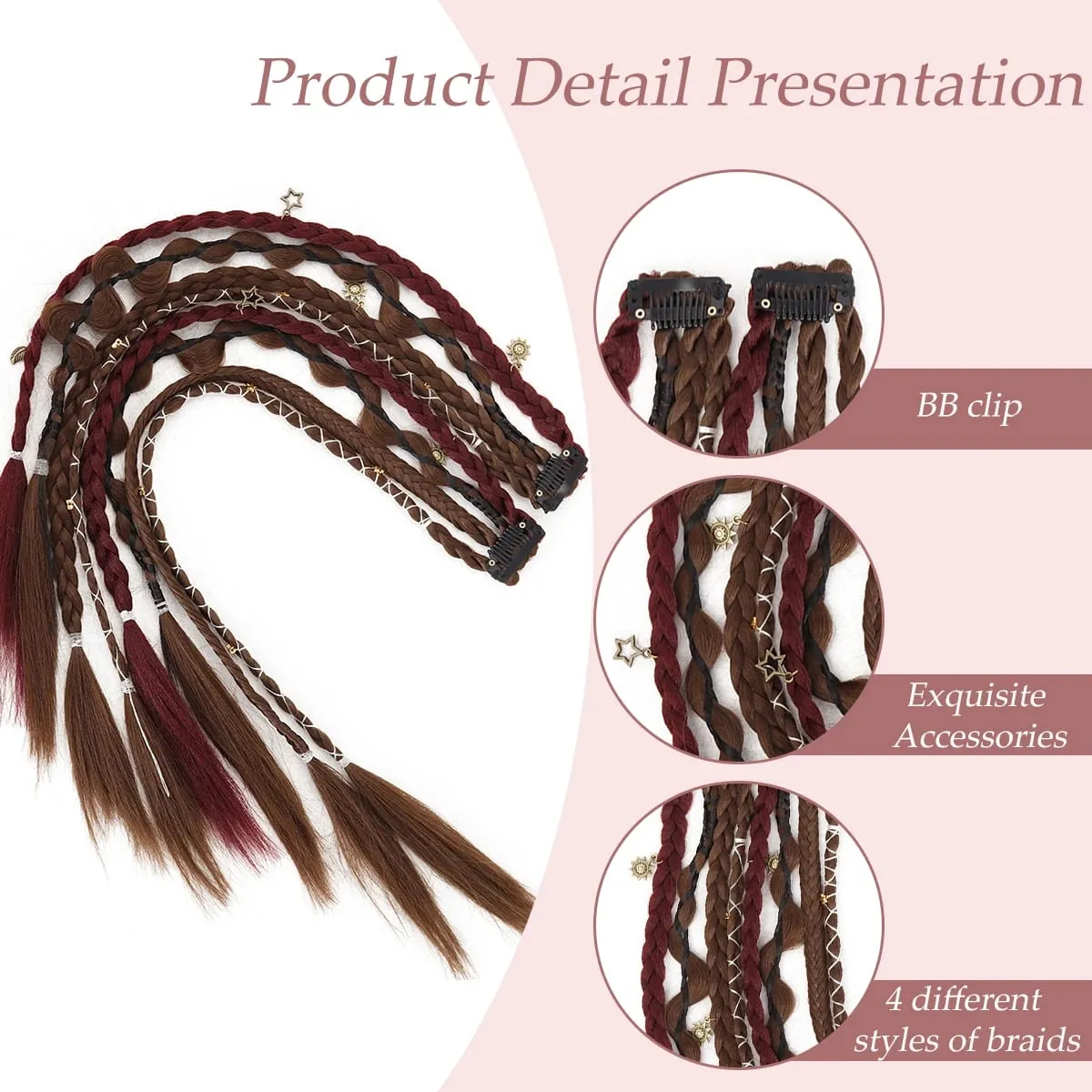 20 Inches Bohemia Clip in Hair Extensions Handmade Synthetic Weaving Clip-on Long Braid Fairy Hair Synthetic Hair Extensions — image 5