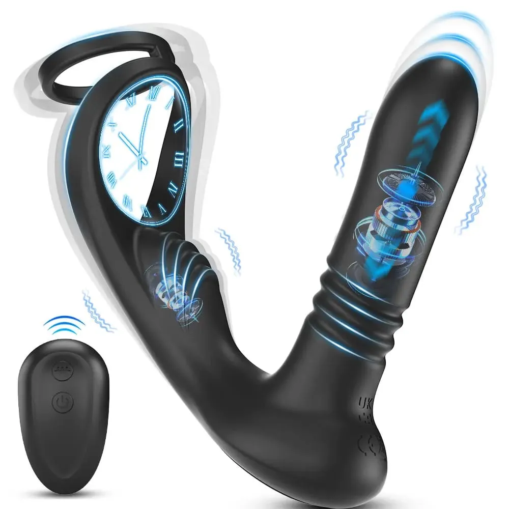 3 in 1 Thrusting Anal Vibrator Remote Control Male Prostate Massager Cock Ring Telescopic Butt Plug Stimulator Sex Toy for Men — image 1