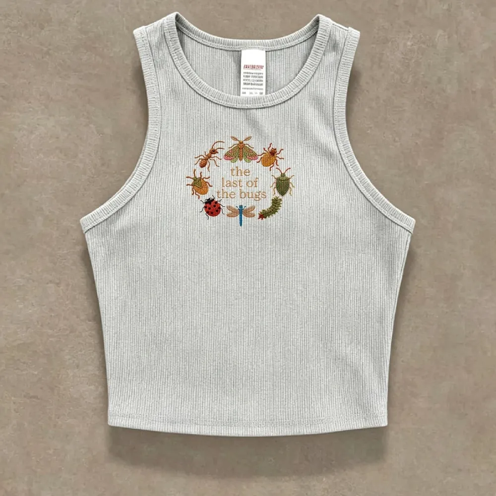 Cropped Ribbed Faux Embroidery Tee Shirt Y2K Cottagecore Insect Bug Print Vest Tank Top Summer Minimal Nature Gift for Her Lady — image 11