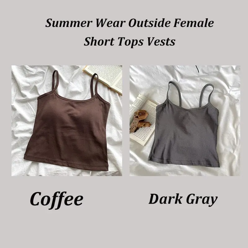 2PCS/SET Women's Basic Cotton Camisole madam Solid Color Spaghetti Straps Sleeveless Slim Vests Breathable Short Sleeveless Tops — image 14