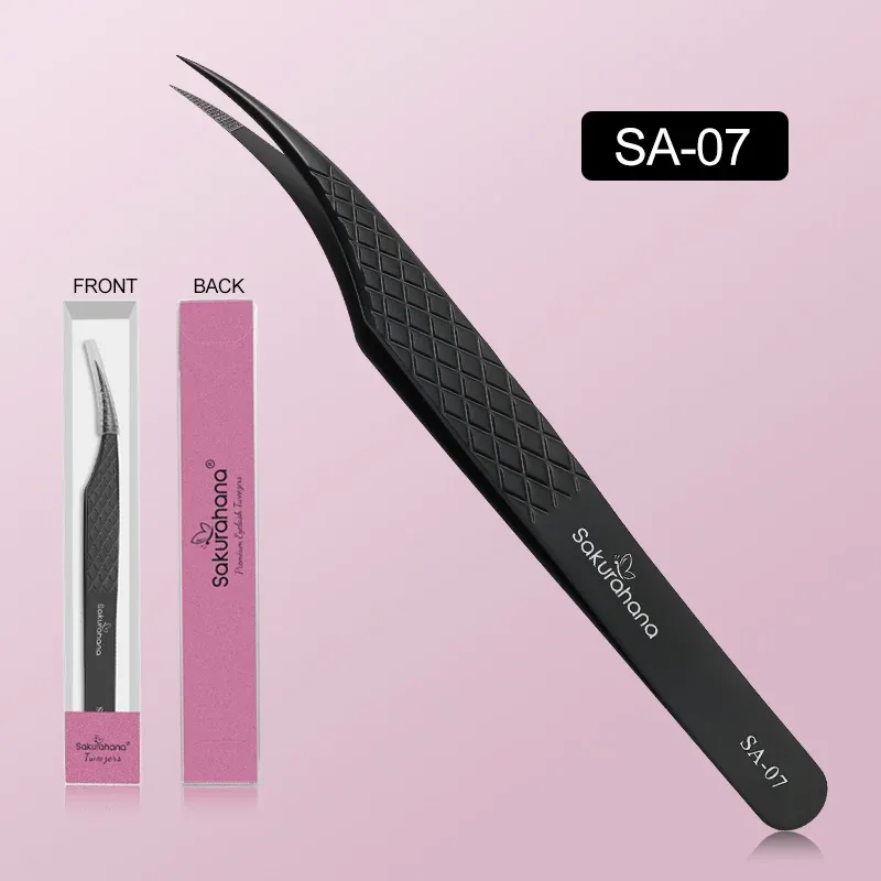 High-end Eyelash Tweezers Black Fiber Tip For Lash Extensions Mega Volume Mink Lashes Tool Straight Head Curved Tip — image 8