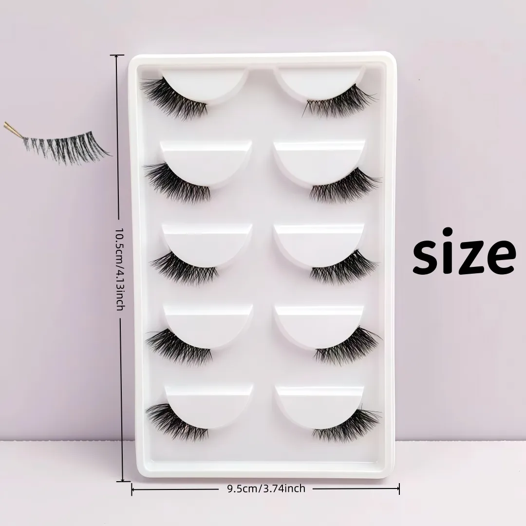 Fox Eye & Cat Half False Eyelashes 5 Pairs Natural C/D Curl Transparent Band Lashes Soft Beginner-Friendly Lash Pack for Stunn — image 3