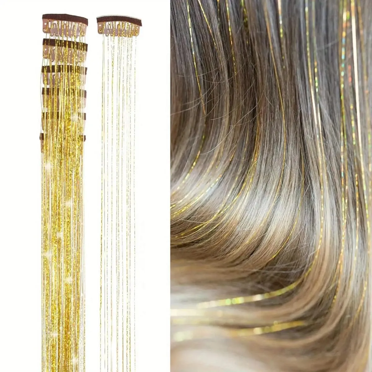 6Pcs Synthetic Hair Tinsel Clip in 19.6Inch Glitter Tinsel Hair Clip in Hair Tinsel Kit Heat Resistant Shiny Sparkle Fairy Hair — image 8