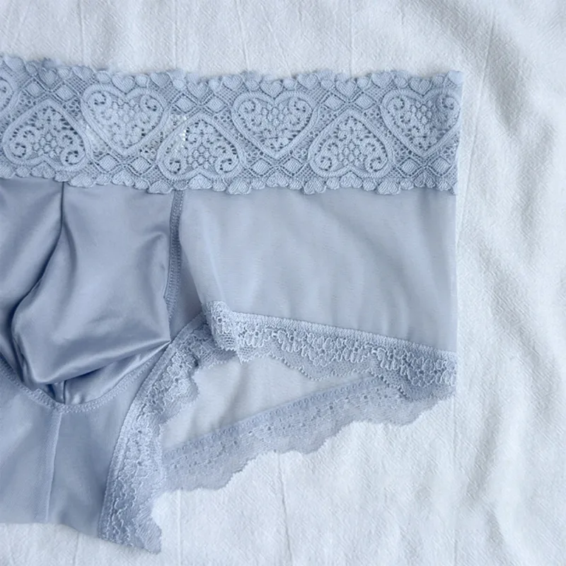 Men Ice Silk Lace Trim Thin Seamless Briefs Glossy 3D Pouch Lightweight Underwear Panties Comfortable Daily Lingerie — image 15