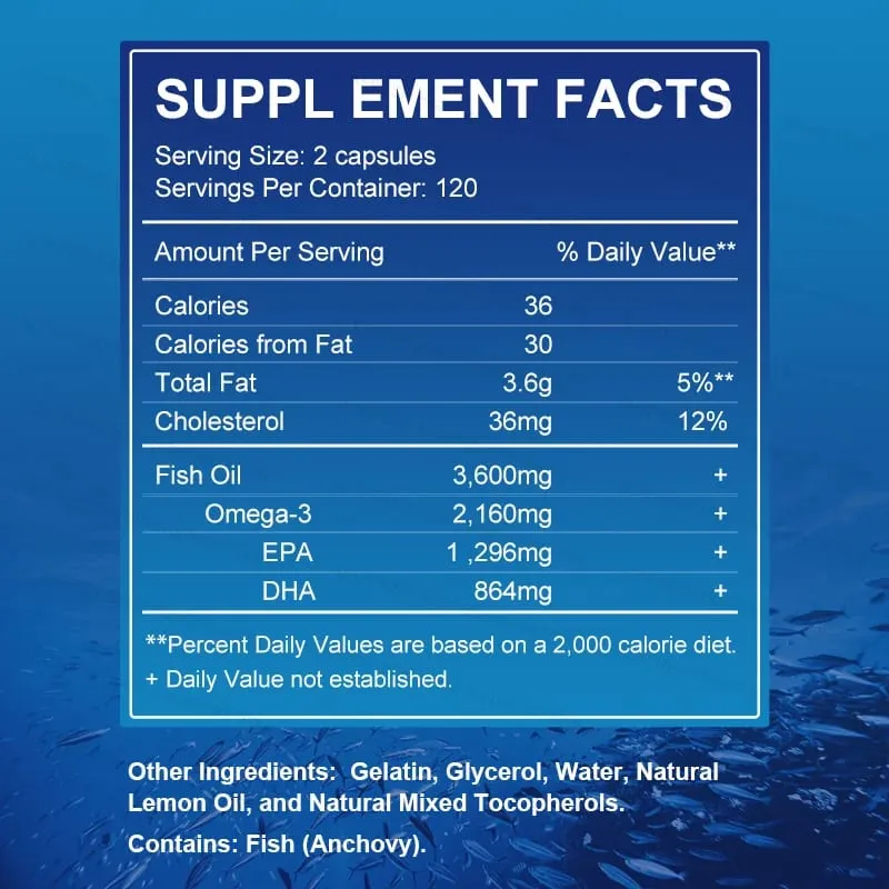 Original Omega 3 Fish Oil Capsules - High EPA & DHA Non-GMO - for Antioxidant Eyes Brain Cardiovascular Health