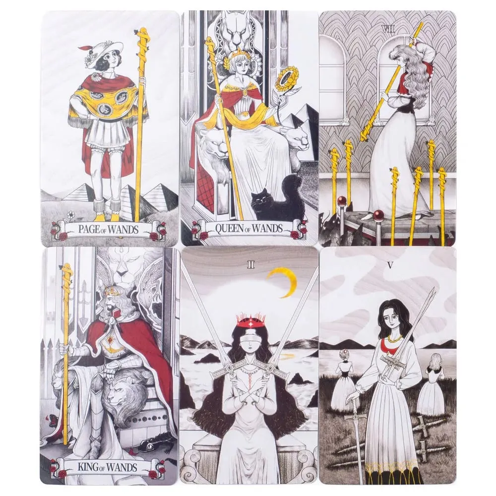 Secret Mirror Tarot Cards 10.3*6Cm Feminine Art Tarot In Rich Symbolism with Monochrome Realm:Black White Red Gold — image 5