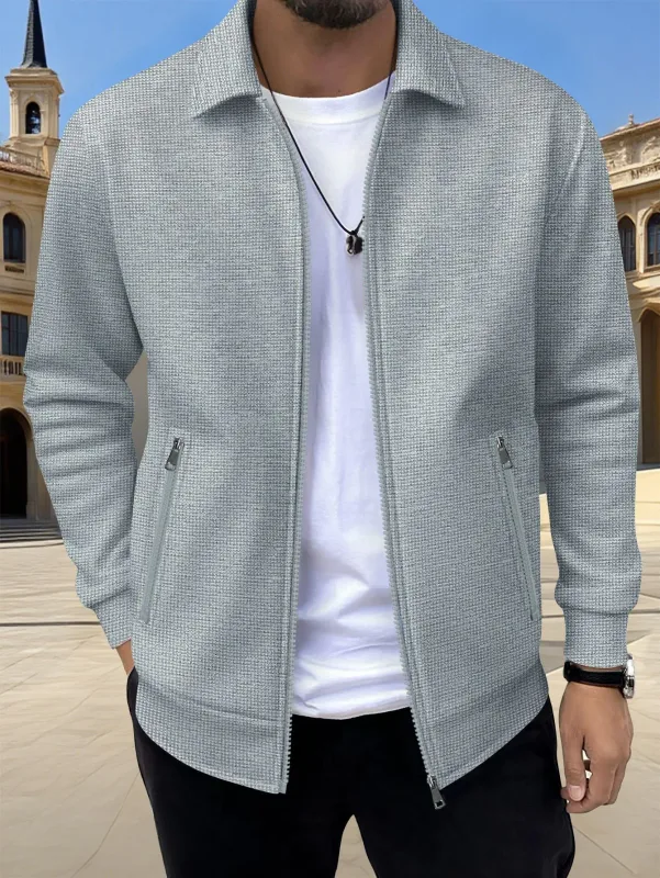 2026 New Spring Autumn Men Solid Color Zip Up Jacket Long Sleeve Pocket Casual Loose Coat Fashion Daily Wear Male Outerwear — image 4