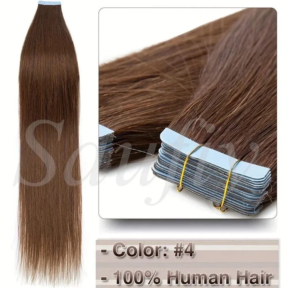 Blonde Straight Tape In Hair Extensions Human Hair 20pcs/Pack Straight Natural Black Blonde Brown Tape Ins Hair Extensions 12-20inches Seamless Double Side Skin Weft Tape In Hair Extensions For Women — image 4