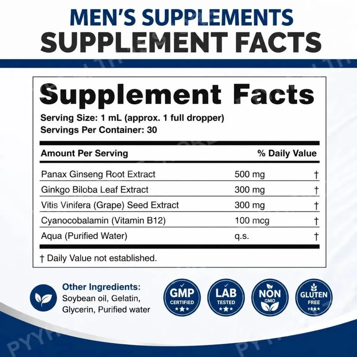 Men's Supplements Drops with Panax Ginseng Ginkgo Biloba Grape Seed and Vitamin B12 for Energy & Daily Vitality Support 30 ML — image 3