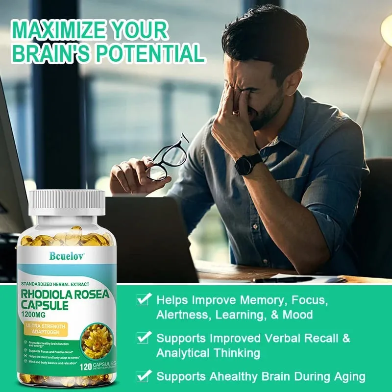 Rhodiola Rosea - Herbal Energy Supplements for Supporting Stress Relief Energy and Exercise Endurance - Vegan Gluten Free — image 3