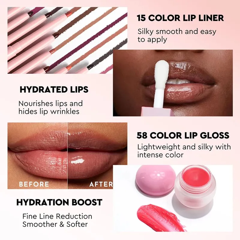 Set trucco labbra vegano 5 in 1 Set maschera olio lucida Liner Scrub Etichetta privata Logo personalizzato Fornitura all'ingrosso all'ingrosso per rivenditori — image 7