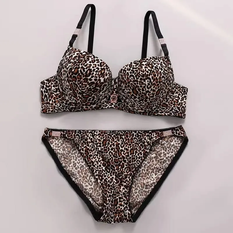 Sexy Thick Lingerie Set Leopard Print Upper Thin Lower Thick Bra Set Sexy Push-Up Bra Set