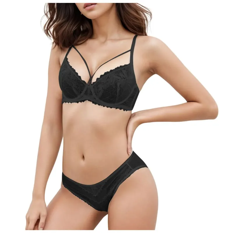 Women Thin Unpadded Sheer Lace Minimizer Bra Panties Set Big Bust Reduce Breathable Elegant Daily Women Lingerie Underwear Set