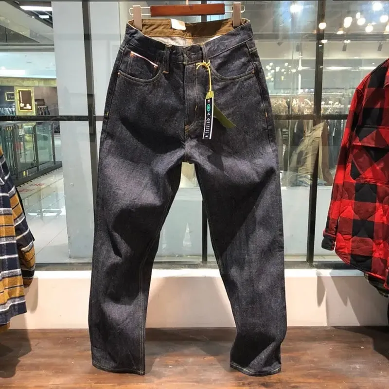 14oz 100% Cotton Heavyweight Sakura Red Selvedge Washed Desized Denim Jeans Loose Straight American Retro Amekaji Workwear Pants — image 2