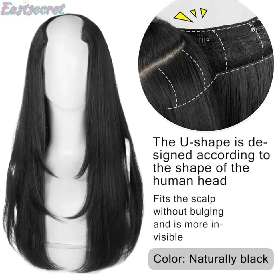Synthetic Long Straight U-Shaped Arrangement Half Head Wig for Women Black Brown Clips in Hair Extension Natural Fake Hairpieces
