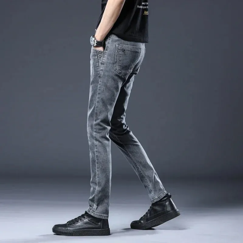 2026 New Gray Skinny Jeans Men's Slim Elastic Korean Fashion Vintage Casual Feet Male Clothing Denim Trousers 27-36 — image 5