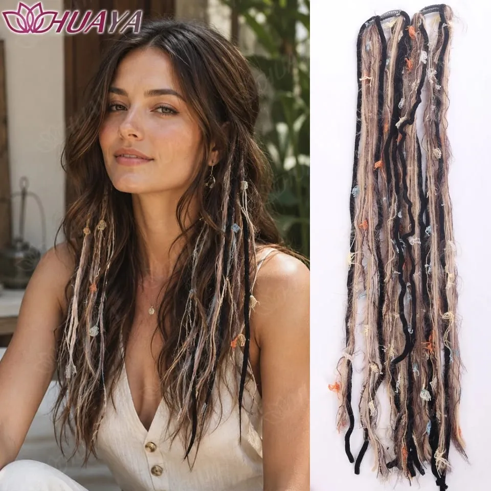 Synthetic Colorful Clip-in Hair Extensions Boho Yarn Dreadlock Braids Festival Party Hair Accessories for Women — image 9