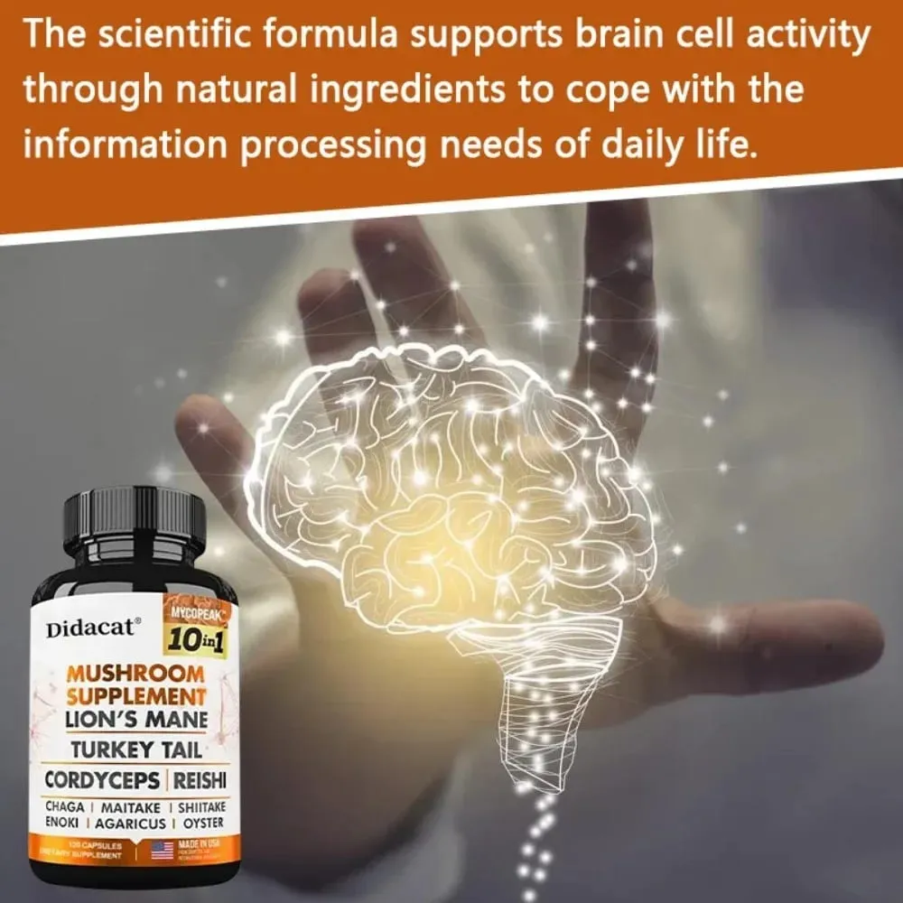 10x Mushroom Complex - Brain Nervous System Health and Memory Supplements Immunity Sleep Energy Mood Support — image 2