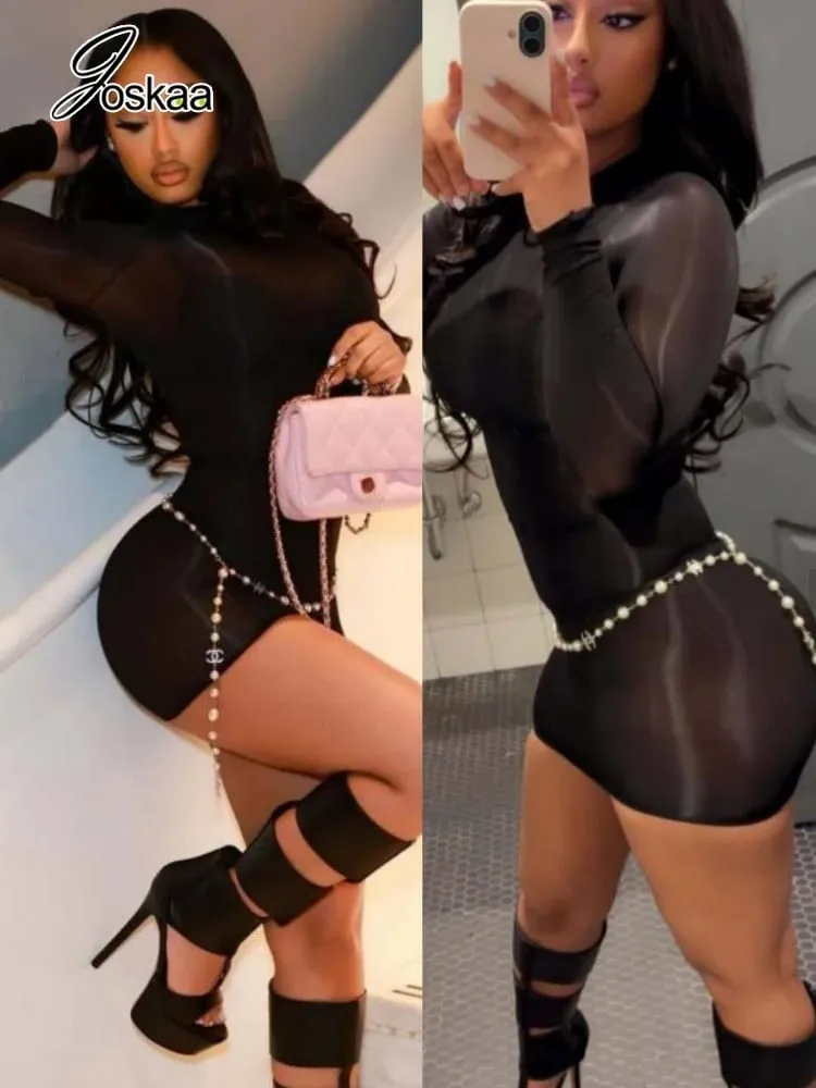 Joskaa Transparent Stretch Seamless Shiny Lingerie Dress Long Sleeve Tight Bodycon Pencil Skirt Nightwear Ntimate Night Dress — image 3