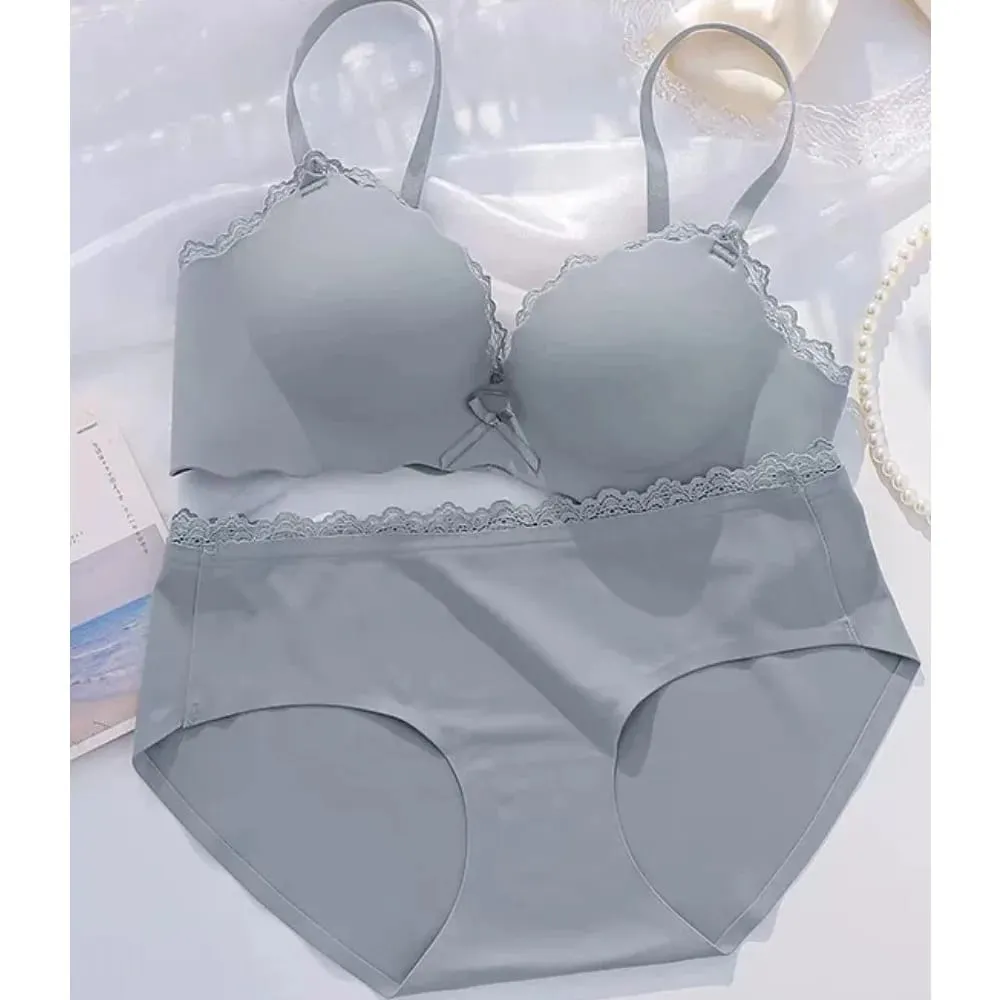 AA Cup Padded Push‑up Bra Panty Set Wireless Seamless One‑piece Lingerie Suit for Small Flat Chest Soft Daily Casual Underwear — image 3
