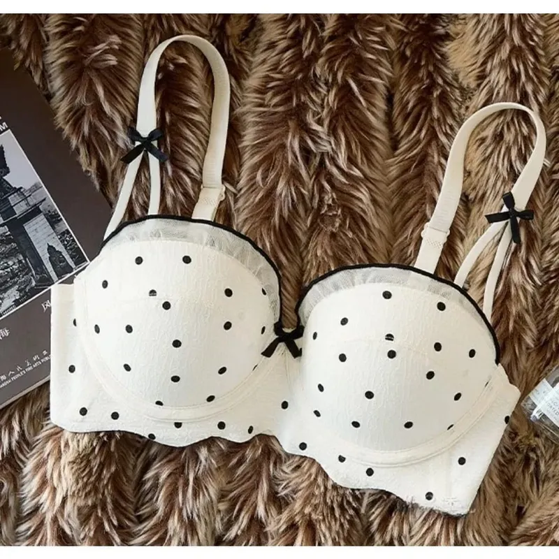 Women Lace Demi Cup Bra Set Push Up Small Bust Upper Support Anti Sagging Elegant Back 2Pcs Intimate Lingerie Daily Underwear — image 2