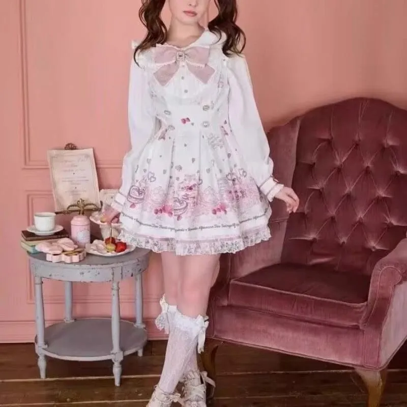 Japanese Style Lolita 2 Piece Set Y2k Mini Skirt Woman Harajuku Sweet Kawaii Print Dress Tops Korean Fashion Elegant Dress — image 5
