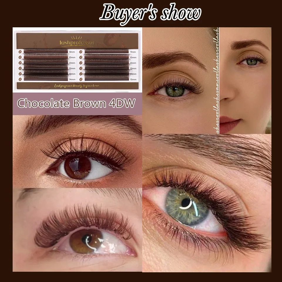 NEW Brown W Shaped Lashes 3D Fairy Clover Lashes Premade Bloom Fans 3D 5D Eyelash Extension Dark Brown 4DW Lashes — image 6