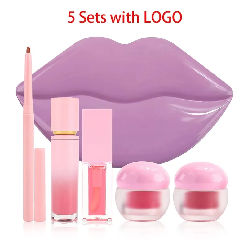 Set trucco labbra vegano 5 in 1 Set maschera olio lucida Liner Scrub Etichetta privata Logo personalizzato Fornitura all'ingrosso all'ingrosso per rivenditori