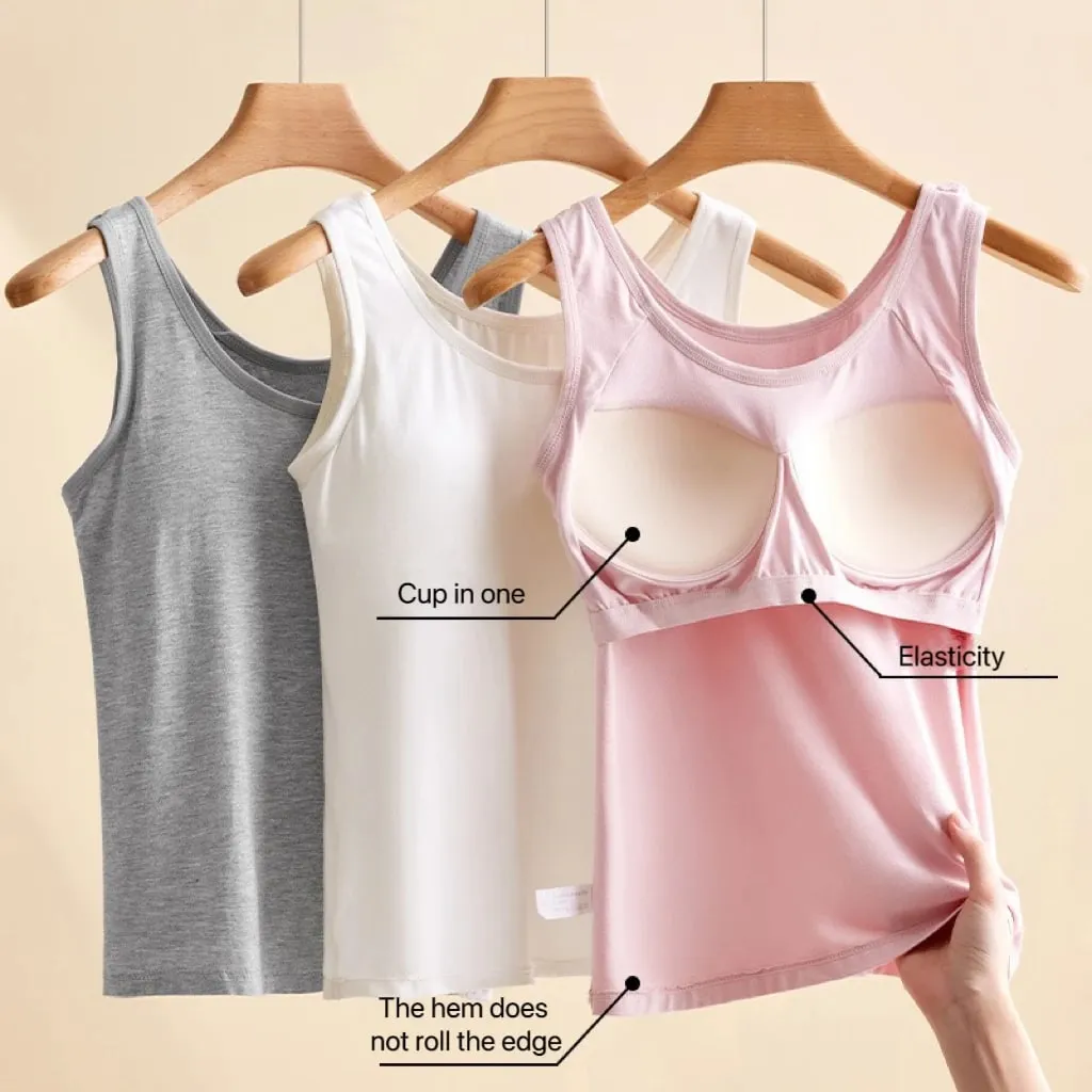 1pcs Women's Vest Tops Round Neck Vests Solid Color Padded Slim Fit Tank Tops Sexy Feminino Casual Tank Tops With Built In Bras — image 3