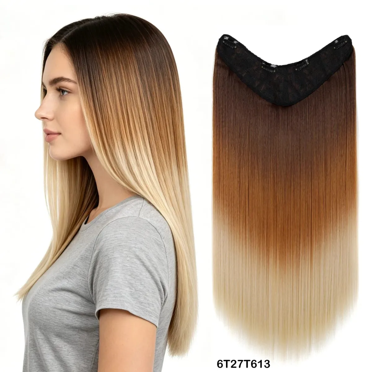 U Shaped One Piece Clip In Hair Extensions 4 Secure Clips Straight Ombre Synthetic Hairpiece 140g For Daily Party