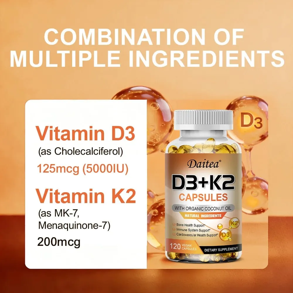 Vitamin D3 K2 Capsule - 5000 IU Vitamin D3 Promotes Strong Bones Calcium Absorption Teeth Heart Cardiovascular Health — image 5