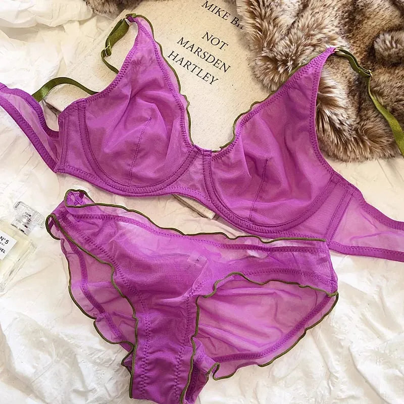 Sophisticated French Minimiser Bra Underwire Support Triangle Cups Non Padded Mesh Lingerie Set For Large Bust MOYISU Panty Set — image 11