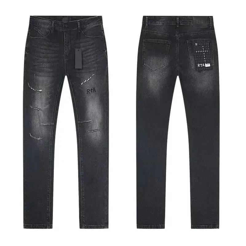 2026 RTA Men's Slim Fit Jeans Collection Distressed Ripped Paint Splatter Studded Patch Vintage Washed Streetwear Fashion Pants — image 3