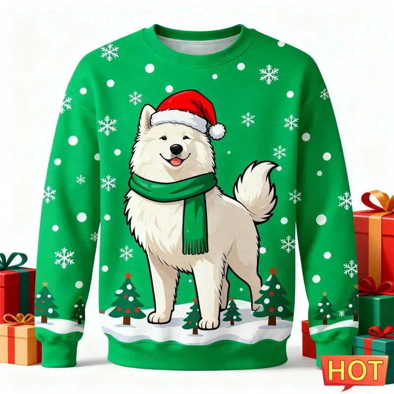 Cute Samoyed Graphic Ugly Christmas Sweater Fashion Holiday Wear Dog 3D Printed Sweatshirts Casual Oversized Unisex Pullovers — image 4