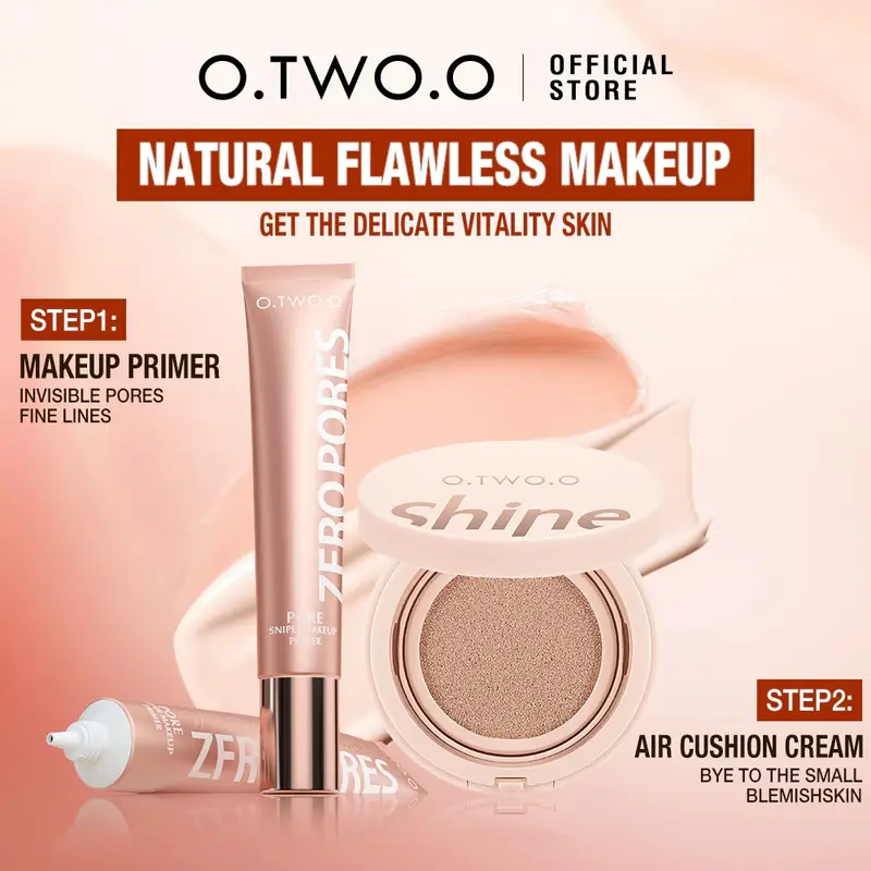 O.TWO.O 2 pezzi Set trucco viso Primer Cuscino d'aria BB Cream Controllo olio invisibile Poro Soft Focus Cosmetici Brightskin a lunga durata — image 2
